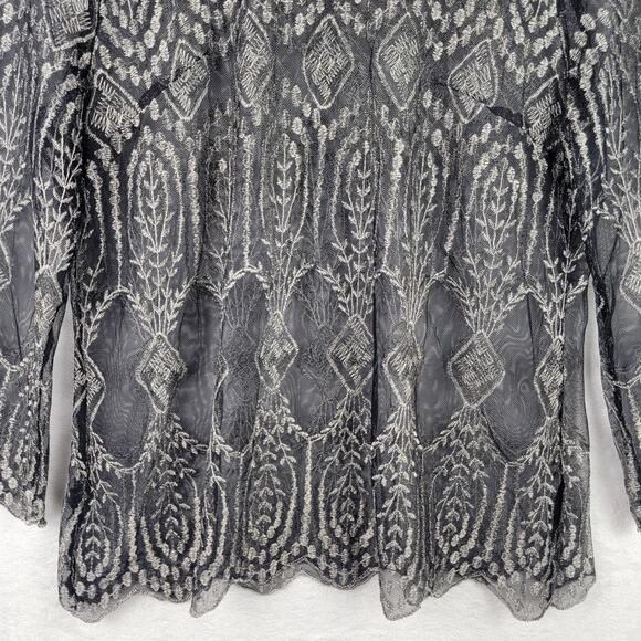 Whimsigoth L Top Sheer Long Sleeve Pullover Black Silver Metallic Dark Romantic - Picture 4 of 10